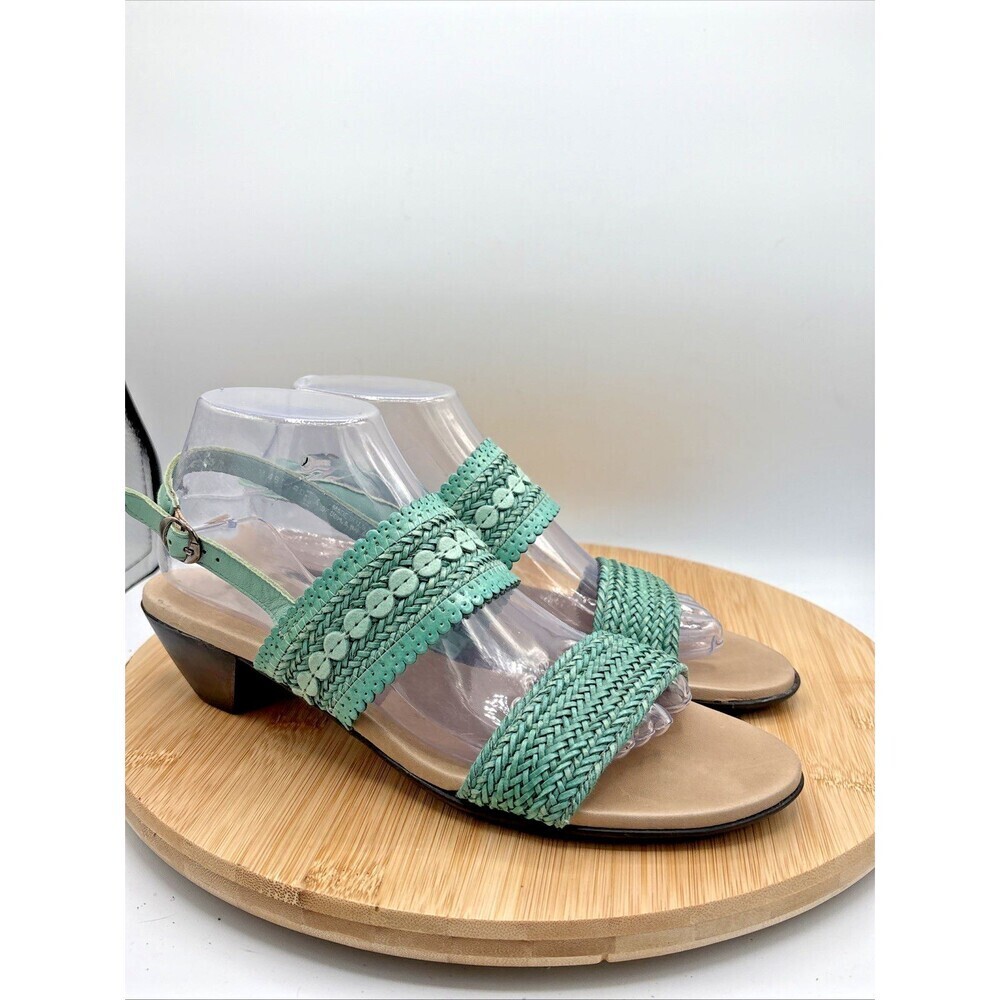 Munro Morocco Turquoise Woven Leather Sandals 10 N Narrow Comfort Strappy Boho